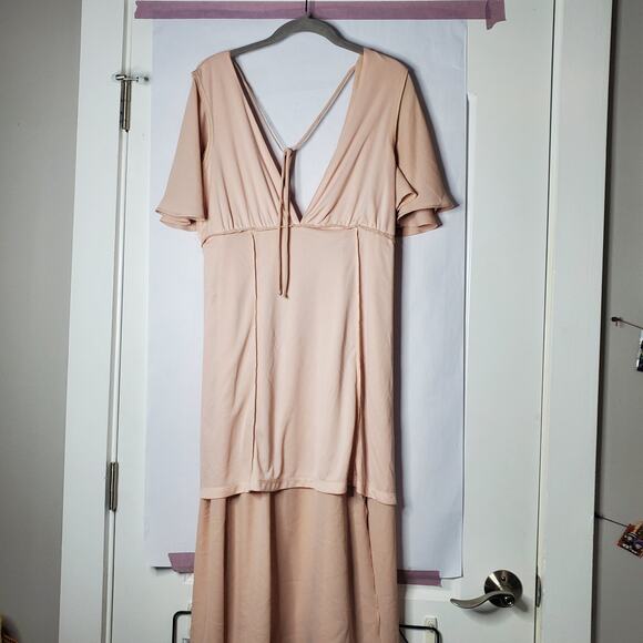 MuMu dress pastel pink feminine flowing dress bridesmaid formal dress cream L - Picture 10 of 10
